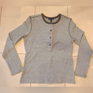 Banana Republic women's olive green and white striped button henley - medium